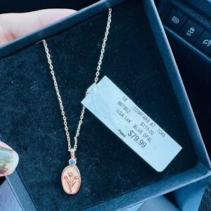 14K Gold-Plated Blue Opal Pendant Necklace - Floral Oval Charm